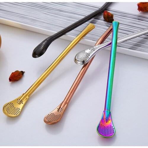 5 Pcs Metal Straw 304 Stainless Steel Reusable Drinking Bubble Tea Yerba Mate Straw Gourd Bombilla Filter Spoon Filter pipette