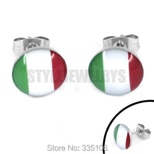 Free Shipping! Enamel Italy Flag Earrings 2014 World Cup Brazil Stainless Steel Jewelry Motor Earring Studs SJE370087