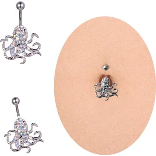 Alloy Shiny Octopus Dangle Belly Navel Ring Cute Woman Navel Piercing Barbell Body Jewelry Gift