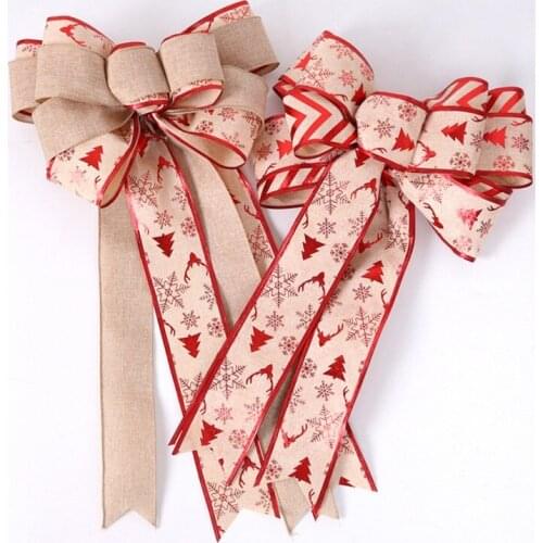 Large Bow Double Fine Linen Splice Striped Bow Xmas Tree Decoration Festival Fashion Holiday Christmas Supplies