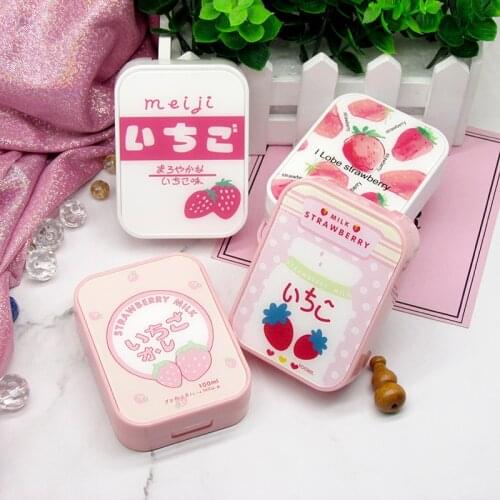 Strawberry Contact Lens Case with Stick Mirror Set Contact Lens Partner Container Storage Holder Random color