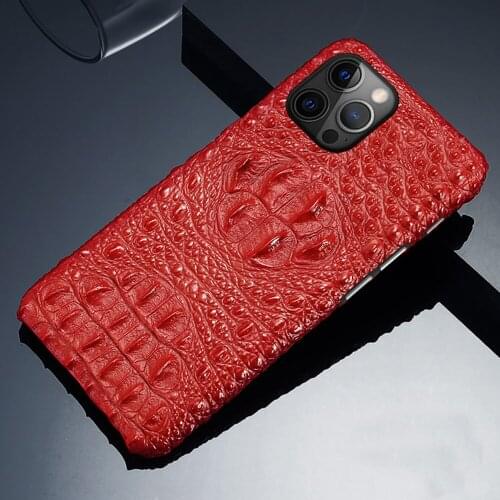 Phone Case for iPhone 12 Pro Max 12 Mini 11 Pro Max X XR XS Max 5 6 6S 7 8 Plus SE 2020 Genuine Leather Luxury 3D Crocodile Head