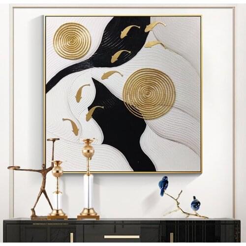Geometric Gold fish Animal Oil Painting on Canvas Luxury Wall Art Picture wall pictures for living room0613 36x36inch Gold Frame