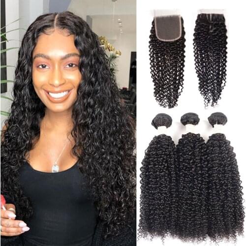 Hairmoda Malaysian Kinky Curly Bundles With Closure Curly Human Hair Bundles With Closure 3 Bundles Curly Bundles With Closure
