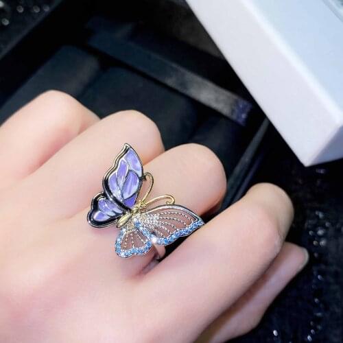 Exquisite Colorful Butterfly Party Opening Adjustable Ring Cute Bow Hollow Out Design Bright Beautiful Jewelry For Women Gifts