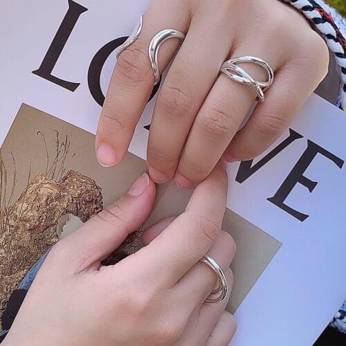 Kinel S925 Sterling Silver Minimalist Thick Stackable Ring Wide Glossy Open Joint Tail Ring Antique Jewelry 2020 New