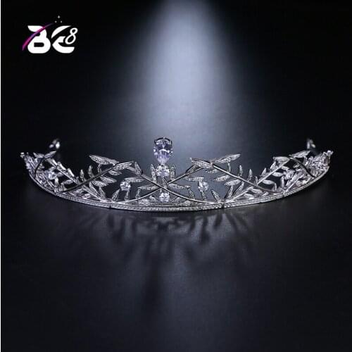 Be 8 Clear Crystal Leaf Shape Cubic Zircon Crown Wedding Tiara Bridal Queen Princess Pageant Prom Crown Tiara De Noiva H096