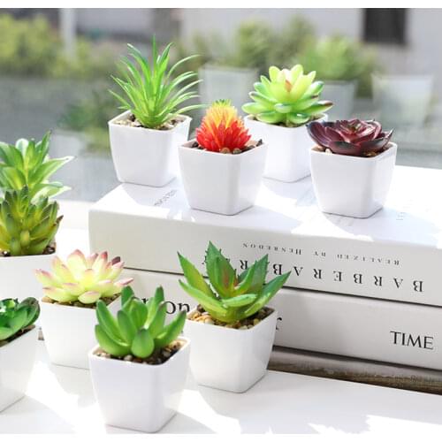 Lovely Artificial Plants with Pot Simulation Succulents Potted Bonsai Green Fake Plants Desktop Table Home Bedroom Decoration