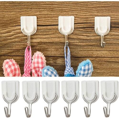 12Pcs Plastic hook white super strong sticky hook Self Adhesive Bathroom Kitchen Stick On Wall Door Towel Holder Hook Hanger hot