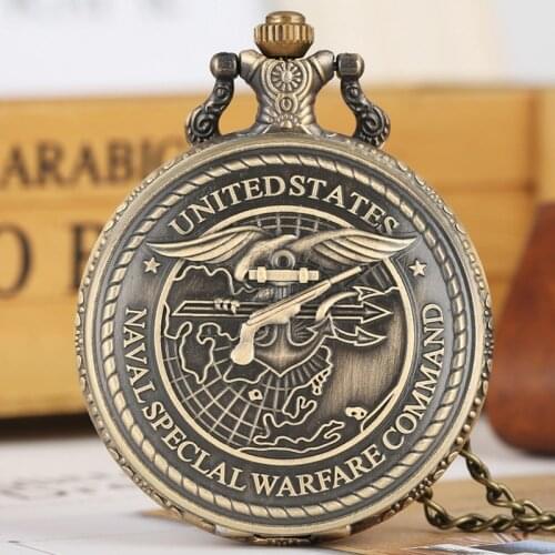United States Navy Special Warfare Command Quartz Pocket Watch Retro US Navy Seals Necklace Pendant Chain FOB Watch Clocks Gifts