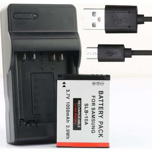 LANFULANG SLB-10A SLB10A Battery and Charger for Samsung Cameras ES50 ES55 HMX-U10 HMX-U100 HZ10W HZ15W IT100 L100 L110 L200
