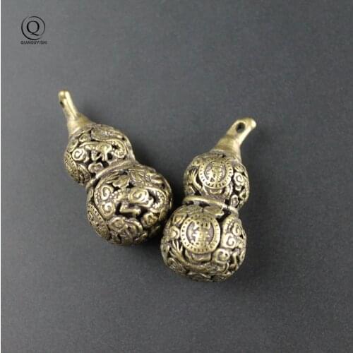 Brass Hollow 4 Dragon Gourd Keychain Pendant Pure Copper Keyrings Hangings Lucky Jewelry Car Key Chain Rings Pendants Trinkets