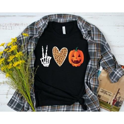 Peace Love Pumpkin halloween costume Funny Graphic Women pure Cotton O Neck Shirt Fashion Short Sleeve Female Clothing aesthetic