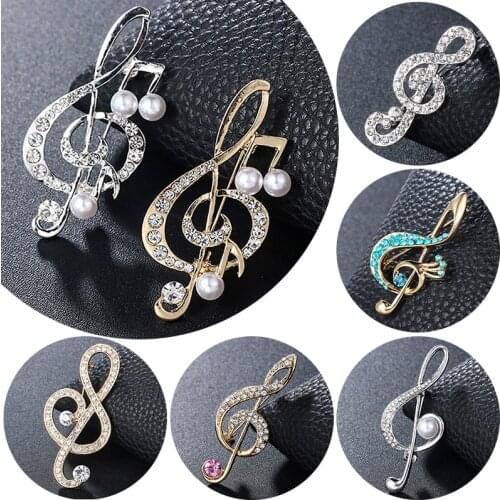Fashion Music Note Brooch Pin Hat Accessories Scarf Buckle Badge Clip Antique Rhinestone Crystal Broches for Women Jewelry Gift