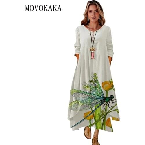 MOVOKAKA Spring Summer Long Dress Robe Long Sleeve Dress Party Dresses Women Casual Sundress Vintage Maxi Dresses For Women 2021