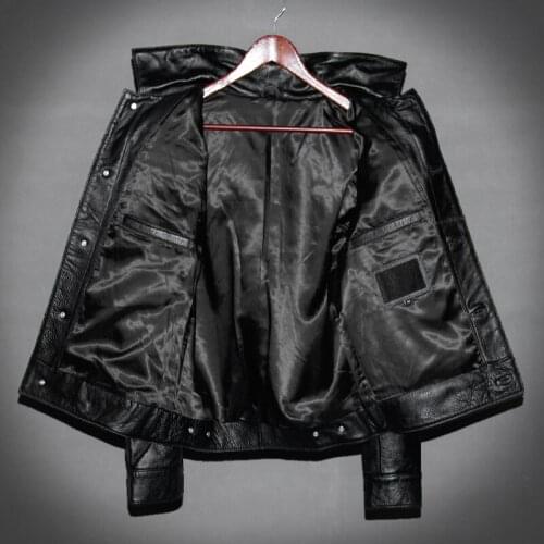 Cow Leather Men Jacket Business Work Single Breasted Lapel Collar Real Leather Jacket Pocket Spring Autumn Male Outwear Coat 5XL