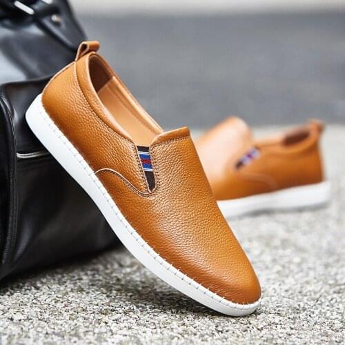 Brand Mens Shoes Fashion Leather Casual Shoes Large Size Cross-Border Low-Cut Leather Shoes Cowhide Flat Shoes