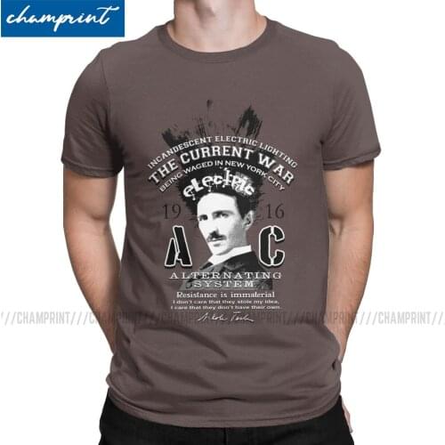 Nikola Tesla Mens T Shirts Electricity Science Physicist Energy Inventor Geek Nerd Novelty Tees Short Sleeve O Neck T-Shirt