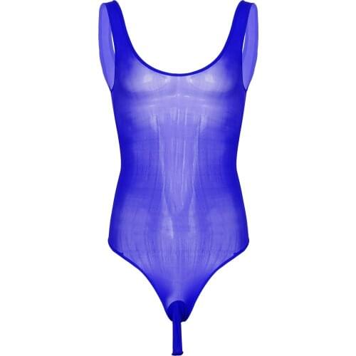 Mens Lingerie Sissy Bodysuit Lingerie Exotic Nightwear Sexy Underwear Scoop Neck See-Through Open Bulge Pouch Leotard Jumpsuit