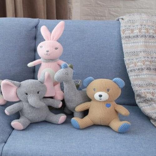 Knitted Wool Elephant Bear Rabbit Dinosaur Plush Doll Baby Comfort Stuffed Cotton Cartoon Soft Toy For Kids Birthday Gift