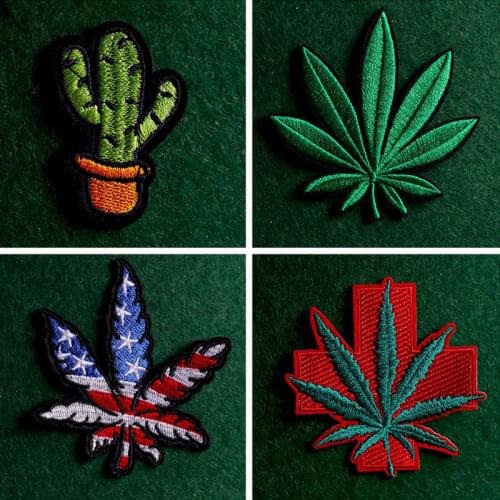 Green Plants Patch Iron On Patches For Clothing Cartoon Embroidered Patch On Clothes Appliques Stickers Stripes Cactus Badges