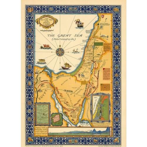 Picturw Map of the Holy Land Great Sea Classic Vintage Retro Kraft Decorative Poster Maps Home Bar Posters Wall Canvas Sticker D