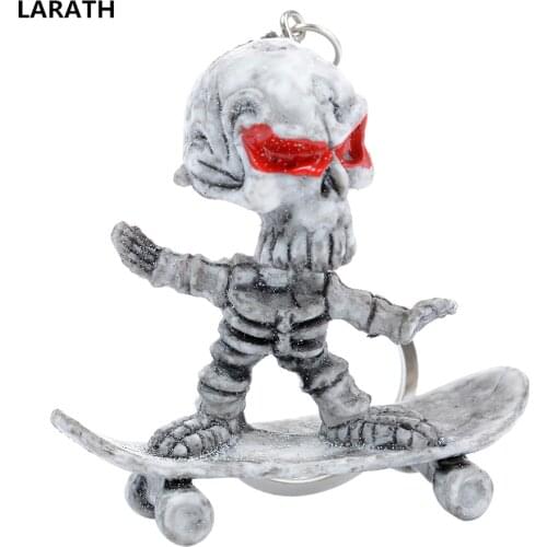 Skateboard Skull Rubber Keychain Skeleton Funny Anti-static Cool Purse Bag Key Ring Rubber Auto Car Styling Interior Accessories