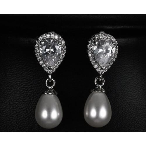 Luxury Water Drop Shape CZ Crystal Dangle Earring 2021 Korean Fashion Women AAA Zircon Pearl Earring Charm Women Wedding Jewelry