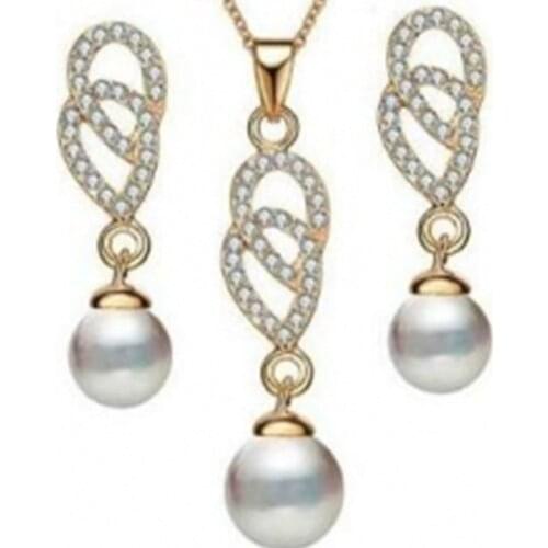 New Earrings With 8 Words Double Ring Pearl Necklace Earrings Set Embroidered Pearl Elegant Gold Jewelry For Women