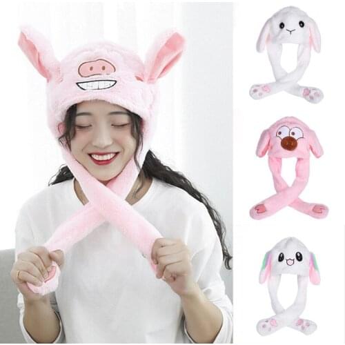 2019 New Lovely Plush Moving Rabbit Ears Beanie Vertical Ears Cap Kids Gilrs Women Party Stage Performance Gifts Beanies