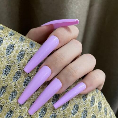 24pcs /pearl Bag Packing Full Cover Coffin XXL Ballerina Nails Tips Candy Colors Design Removable Press on False Nails for Girls