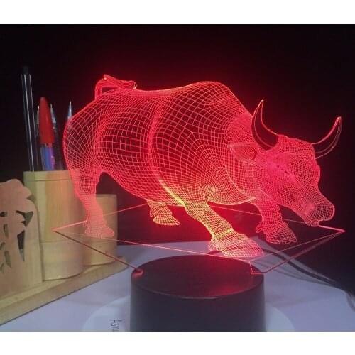 USB Bull Cow Lamp 7 Colors Changed Touch Table Lamp Baby Sleeping Lamp 3D Home Decor Light Desk Light 3D Lamp Creative Kids Gift