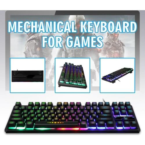 For PC Laptop 1pc Portable USB Wired Mechanical Gaming Keyboard Durable RGB Backlight 87 Keys Kaypad Pohiks
