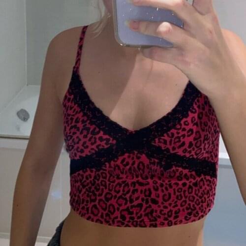 Women’s Fashion Leopard Camisole Summer Wild Cool Sexy Lace V-neck Slimming Cami Top Ladies Stylish Street Party Clubwear