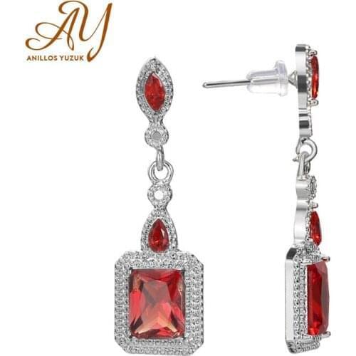 Anillos Yuzuk New Luxury Female Blue Squarel Drop Earring Fashion 925 Sterling Silver Filled Double Earrings For Women Party