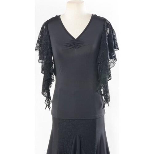 2017 New Short sleeves Sexy V-Neck Lace Mesh Ballroom Dance Tops For Women Tango Top Ladies Salsa Dance Leotard Ballet Underwear