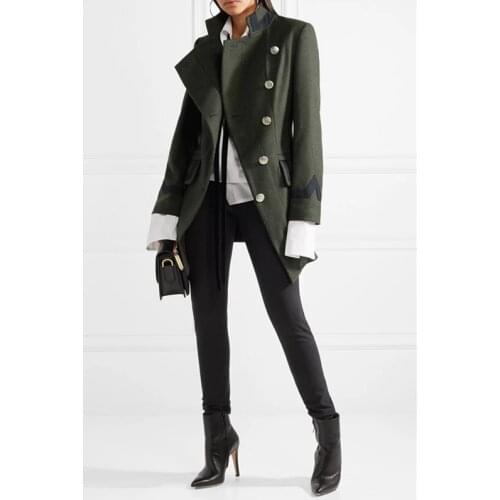 2021 Spring Winter Women Side Single Breasted Military Wool Coat Female Outerwear Windbreaker manteau femme abrigos mujer