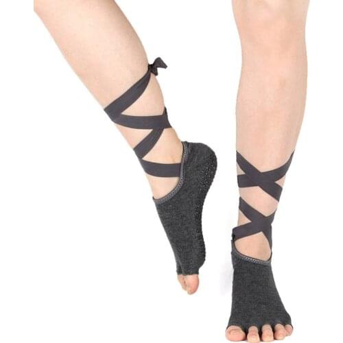 1Pair Yoga Socks Cotton Women Straps Half Toe Pilates Non Slip Skid Sock For Girl Dance Ballet Barre Bikram Workout Grip Socks