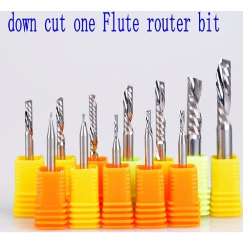 1pcs 3.175mm 4mm 5mm 6mm AAA Left Spiral milling cutter down cut one Flute router bit CNC end mill carbide milling cutter