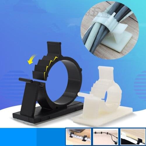10pcs Black Self-adhesive Desktop Cable Wire Fixer Charging Power Cord Organizer Holder Line Fixed Clamps For Car PC Mouse TV
