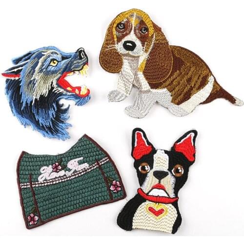 5pcs/lot Embroidery Patches Letter Floral Clothing Decoration Accessories Animals Wolf Dog Bag Diy Iron Heat Transfer Applique