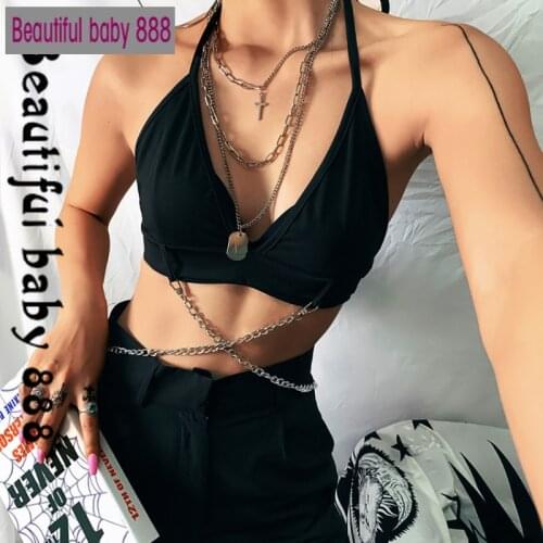 2020 new Fashion sexy club party sleeveless tees tank tops mujer summer Punk metal chain decoration Crop Tops Womens Camisole