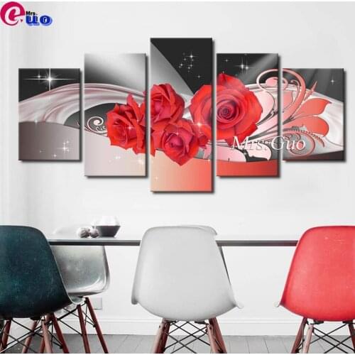 DIY Diamond Painting 5 Piece Red Rose Flower Mosaic Cross Stitch Abstract Multi-Picture Full Square Round 5D Diamond Embroidery