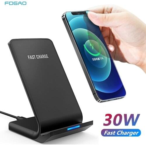 FDGAO Qi Wireless Charger Stand 30W Fast Charging Dock Station Phone Charger For Samsung S9 S10 S20 iPhone 12 11 Pro XR XS X 8
