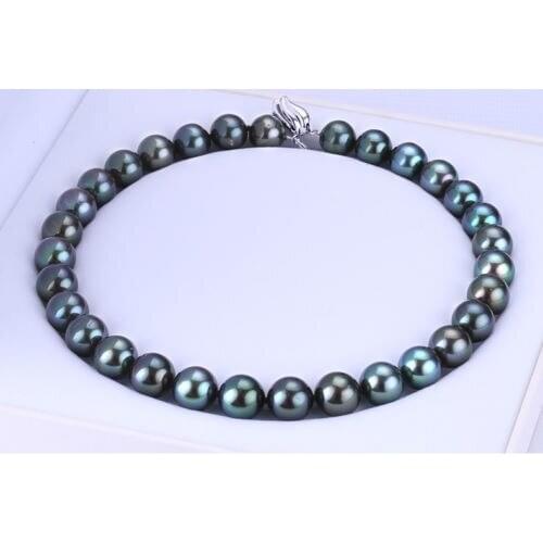 Noble women gift Jewelry Silver Clasp LONG 18 INCH 10-11mm natural Australian south seas black pearl necklace