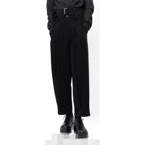 Mens New Style Mens Casual Pants Nine Cent Pants Harlem Pants Loose Double Belt Large Size Pants