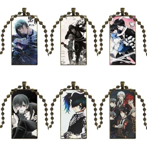 Butler Ciel Phantomhive And Sebastian Michaelis Necklace Fashion Long Chain With Rectangle Necklace Jewelry For Christmas Gift