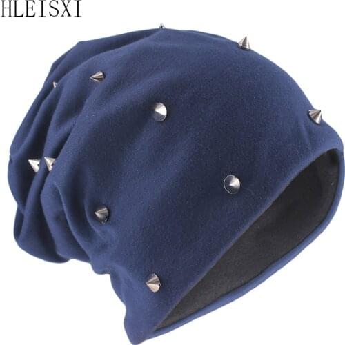 Adult Women Fashion Hip Hop Beanies Skullies Casual Diy Rivet Soft Solid Autumn Warm Hat Winter Outdoor Gorras Hats