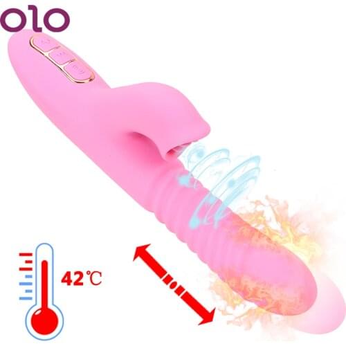 OLO Dildo Vibrator Heating Telescopic Rotating 7 Speeds Tongue Licking Clitoral Stimulator G Spot Vibrators Sex Toys For Women