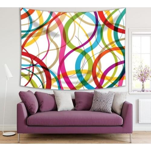 Tapestry Color Round Ellipse Lines Waves Colorful Mosaic Abstract Illustration Background Green Red Yellow